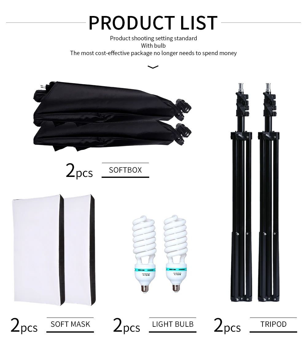 50*70cm Softbox Photography Lighting Kit Photo Studio Single Lamp Holder Continuous Lighting With 2pcs Bulbs Photo Accessories