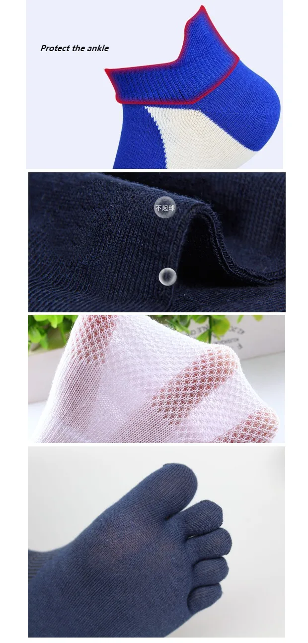 Solid Pure Cotton Ankle Five Finger Socks For Man Soft Elastic Endurable Breathable Mesh Deodorant No Show Toe Boat Socks Sport