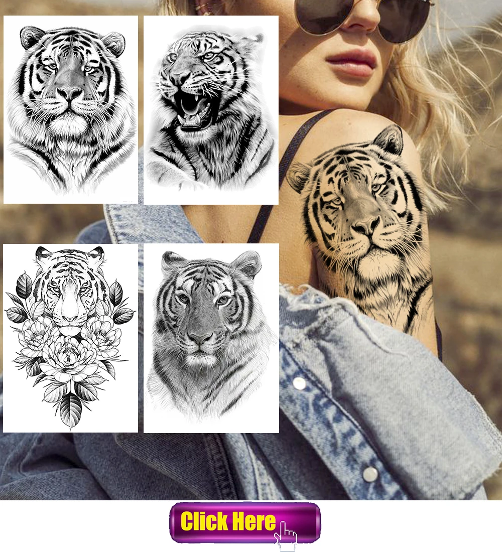Watercolor Lion Tiger Temporary Tattoo For Women Men Atult Kid Realistic Fake Animal Tattoo Sticker Water Transfer Tatoos Thigh
