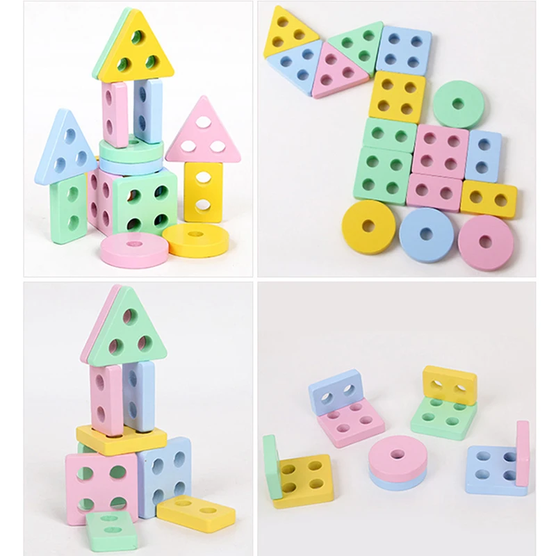 Montessori Toy Wooden Building Blocks Early Learning Educational Toys Color Shape Match Kids Puzzle Toys For Children Boys Girls