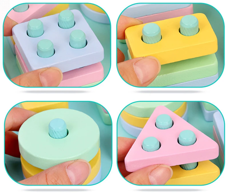 Montessori Toy Wooden Building Blocks Early Learning Educational Toys Color Shape Match Kids Puzzle Toys For Children Boys Girls