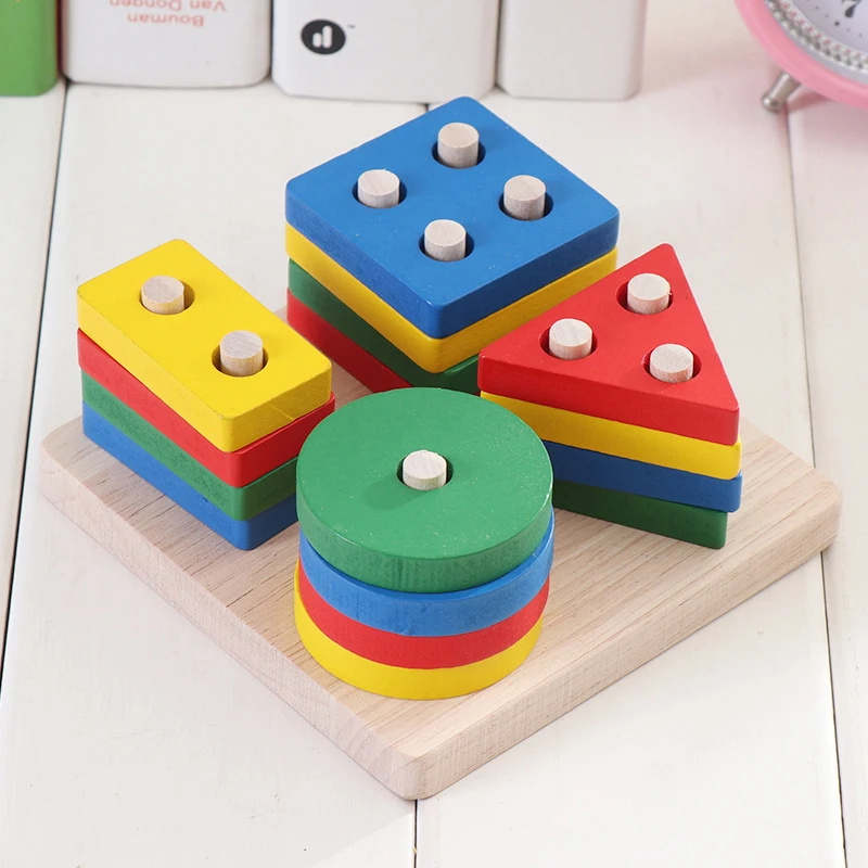 Montessori Toy Wooden Building Blocks Early Learning Educational Toys Color Shape Match Kids Puzzle Toys For Children Boys Girls