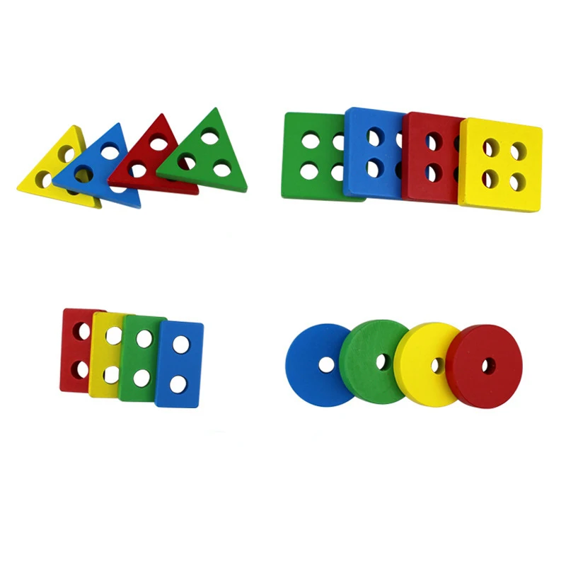 Montessori Toy Wooden Building Blocks Early Learning Educational Toys Color Shape Match Kids Puzzle Toys For Children Boys Girls