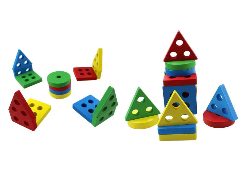 Montessori Toy Wooden Building Blocks Early Learning Educational Toys Color Shape Match Kids Puzzle Toys For Children Boys Girls