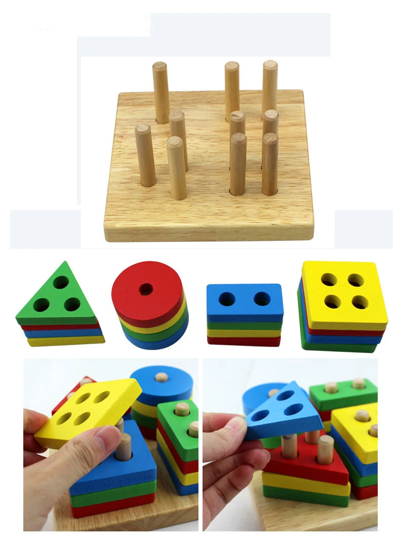 Montessori Toy Wooden Building Blocks Early Learning Educational Toys Color Shape Match Kids Puzzle Toys For Children Boys Girls