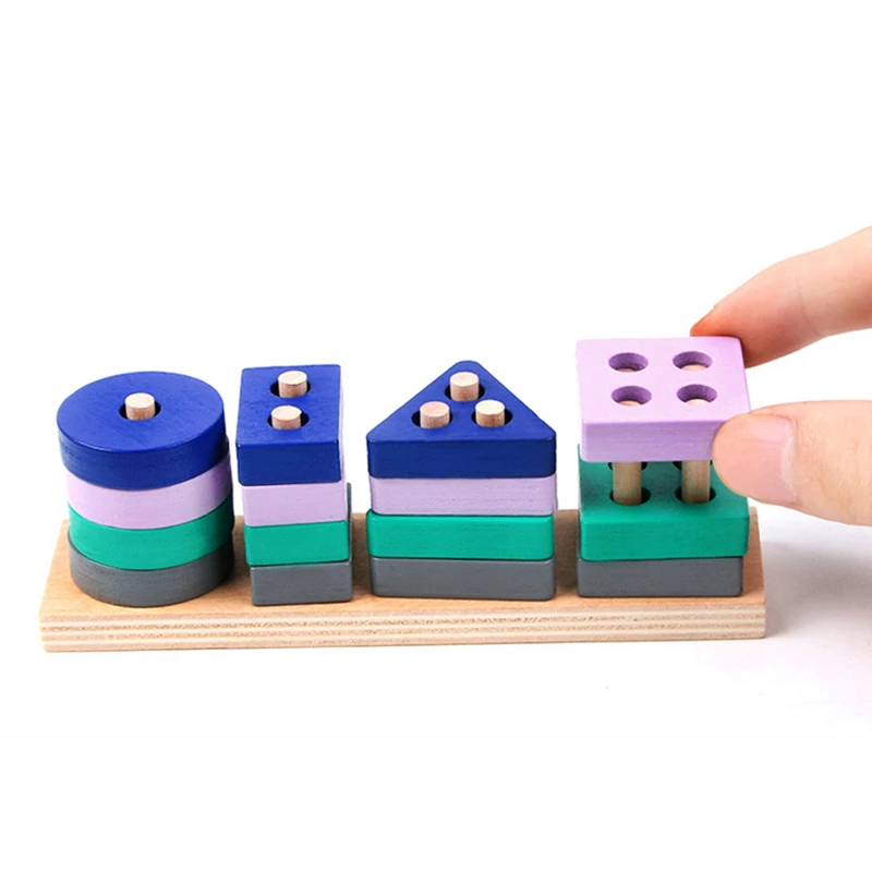 Montessori Toy Wooden Building Blocks Early Learning Educational Toys Color Shape Match Kids Puzzle Toys For Children Boys Girls
