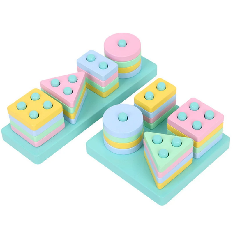 Montessori Toy Wooden Building Blocks Early Learning Educational Toys Color Shape Match Kids Puzzle Toys For Children Boys Girls