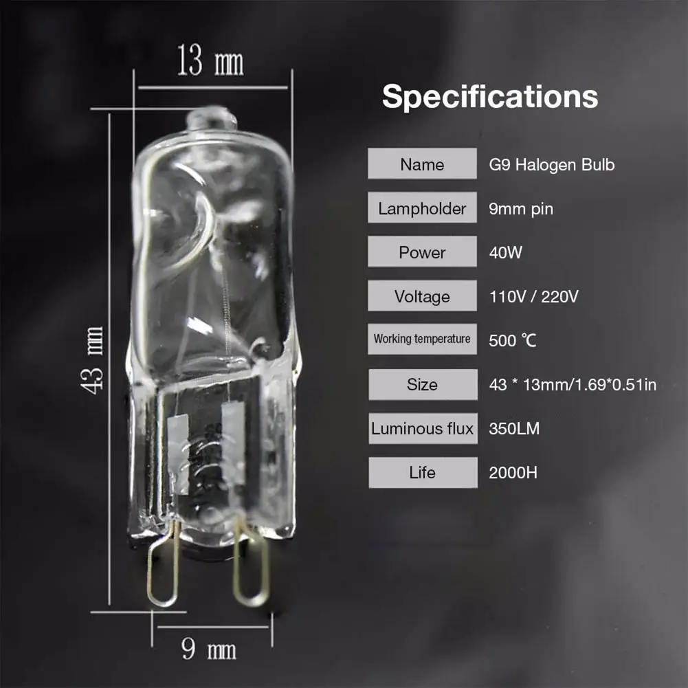 G9 Oven Light High Temperature Resistant Durable Halogen Bulb Lamp For Refrigerators Ovens Fans 40W 500℃ Pin Bulb