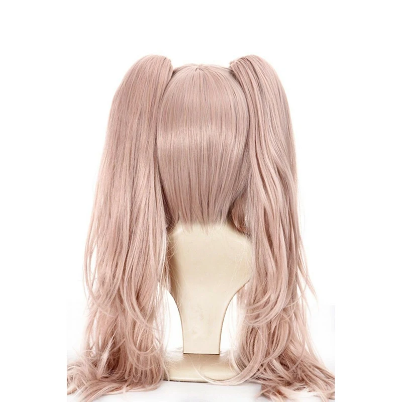 Dangan Ronpa Danganronpa Enoshima Junko Cosplay Wig Pink Long Wavy with Ponytail Clip Heat Resistant Wigs+ Bear Hairpins