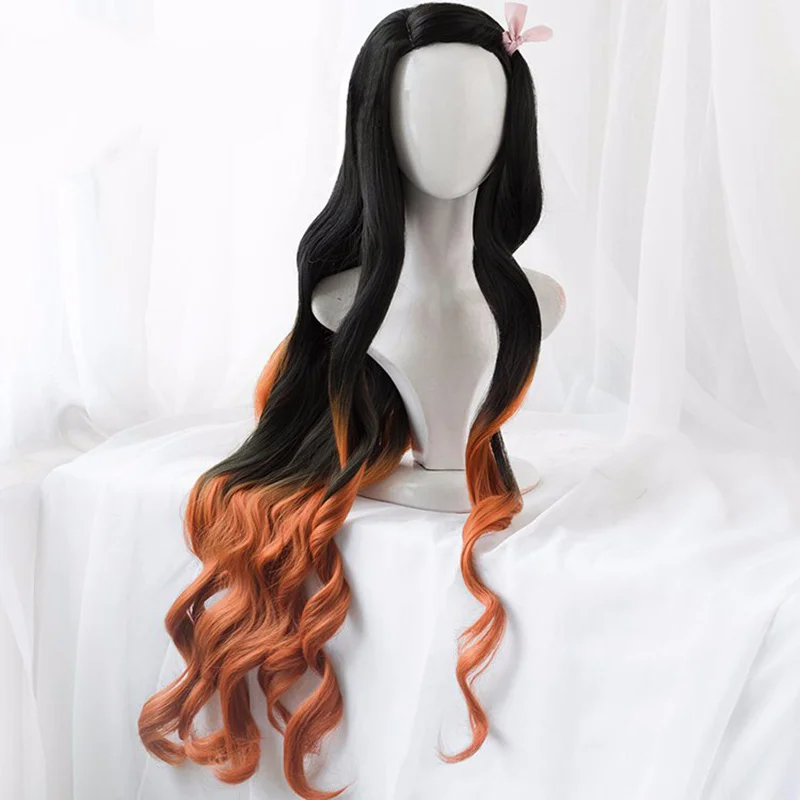 Kamado Nezuko Wig Nezuko Cosplay 95cm Gradient Long Hair Accessories Heat Resistant Synthetic Wig