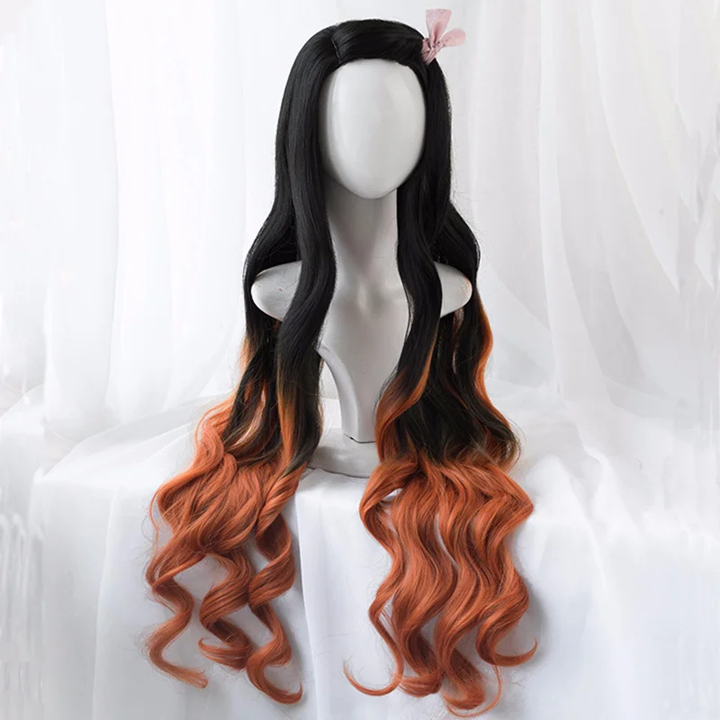 Kamado Nezuko Wig Nezuko Cosplay 95cm Gradient Long Hair Accessories Heat Resistant Synthetic Wig
