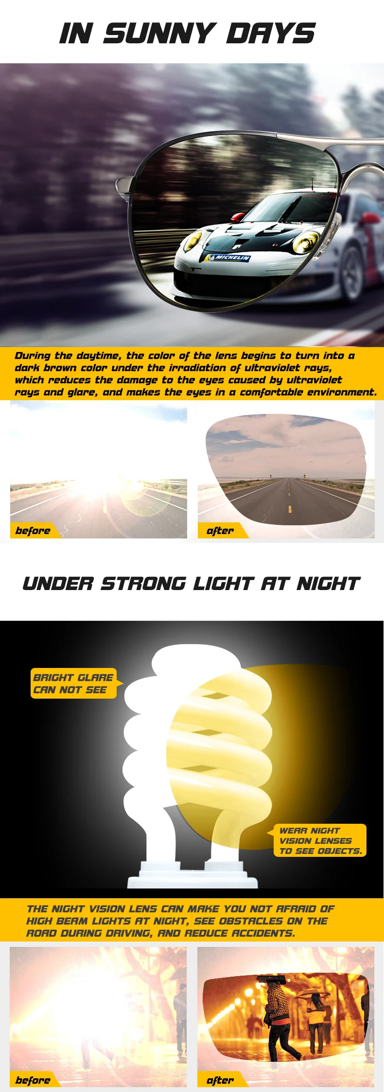 New Trend Intelligent Aviation Photochromic Sunglasses Polarized Men Day Night Vision Driving Sun Glasses Male gafas de sol
