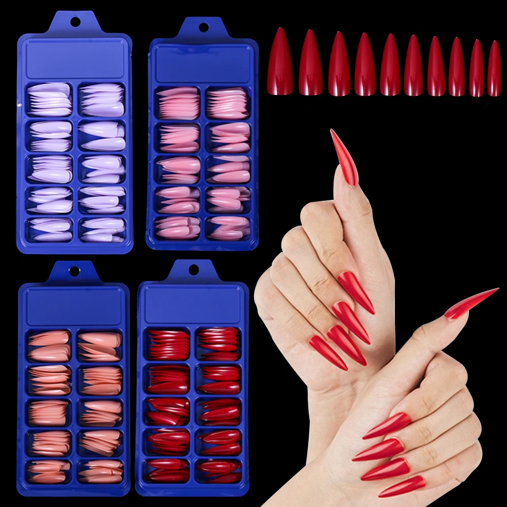 100PCS/Box False Nail Tips Fake Nails Art DIY Long Stiletto Acrylic Manicure DIY Tools Full Style 20 Colors Hot Sale Beauty Tool