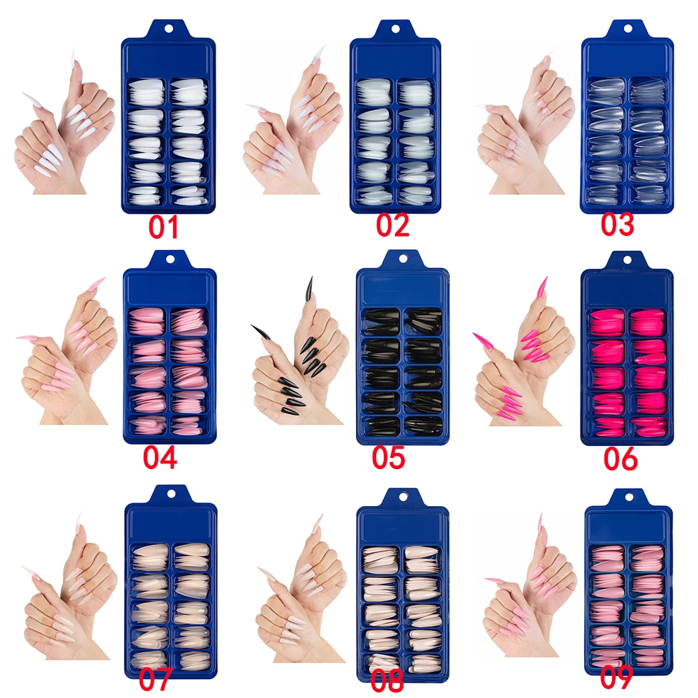 100PCS/Box False Nail Tips Fake Nails Art DIY Long Stiletto Acrylic Manicure DIY Tools Full Style 20 Colors Hot Sale Beauty Tool