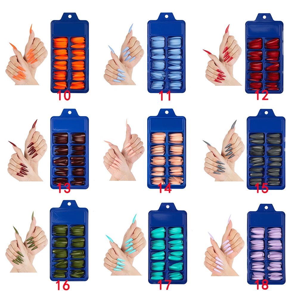 100PCS/Box False Nail Tips Fake Nails Art DIY Long Stiletto Acrylic Manicure DIY Tools Full Style 20 Colors Hot Sale Beauty Tool