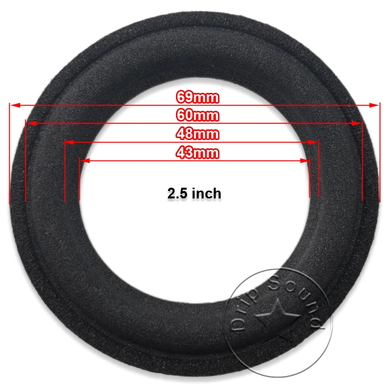 2x 2.5" Inch Speaker Foam/Cloth Folded Edge Ring Loudspeaker Woofer Repair Surround Circle Replacement Parts 63-69mm/2.48"-2.72"
