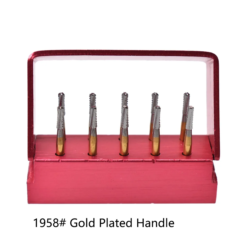 10pcs/box Dental Broken Crown Needle for break crown Endodontic Gold Plated Handle High Speed Dental Drill Dentist Tools 1958#