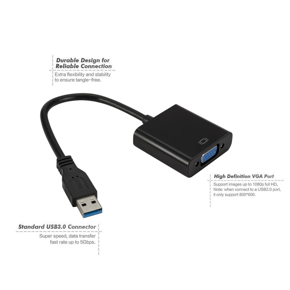 USB 3.0 to VGA Video Display Adapter 1080P Multi-Display External Converter Cable for Projector Laptop Monitor PC Windows 7/8