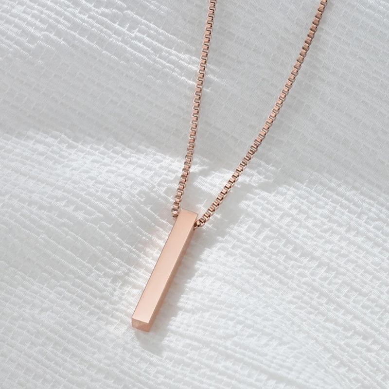 Atoztide Personalized Four Sides Engraving Square Pendant Necklaces Stainless Steel Engraved Name Date For Women Jewelry Gift