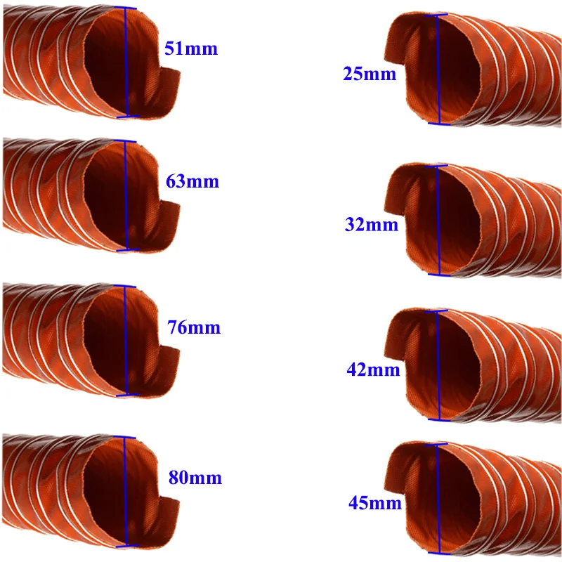 2M 25/32/38/42/45/51/63/76/80mm Car Hood Air Intake Pipe Car Hood Air Intake Pipe 1m Air Ducting Hose Tube Flexible Filter Pipe