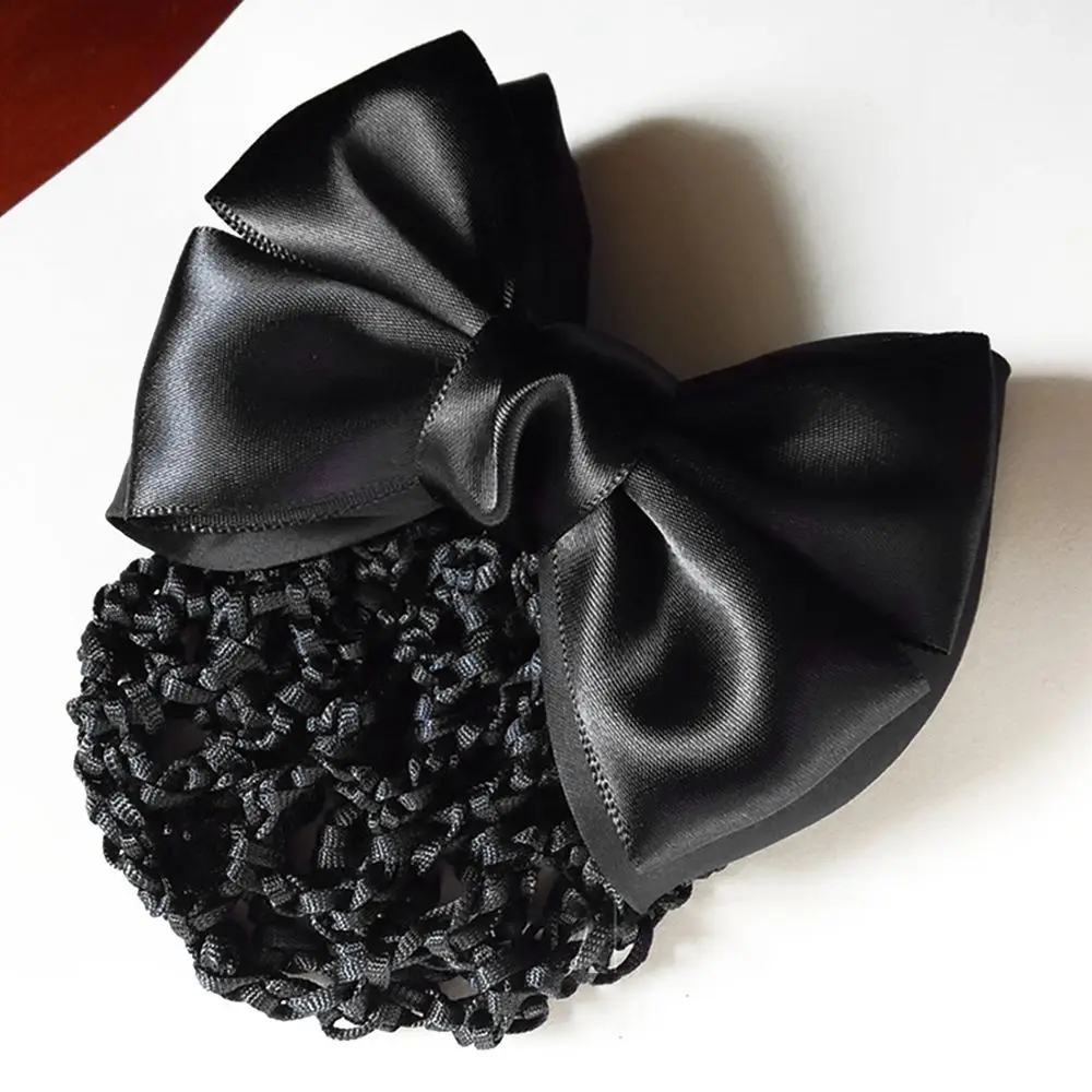 Professional Fashion Women Bow Barrette Hair Clip Cover Bowknot Bun Net Snood Hairnet Styling Accessory Office Worker Headwear