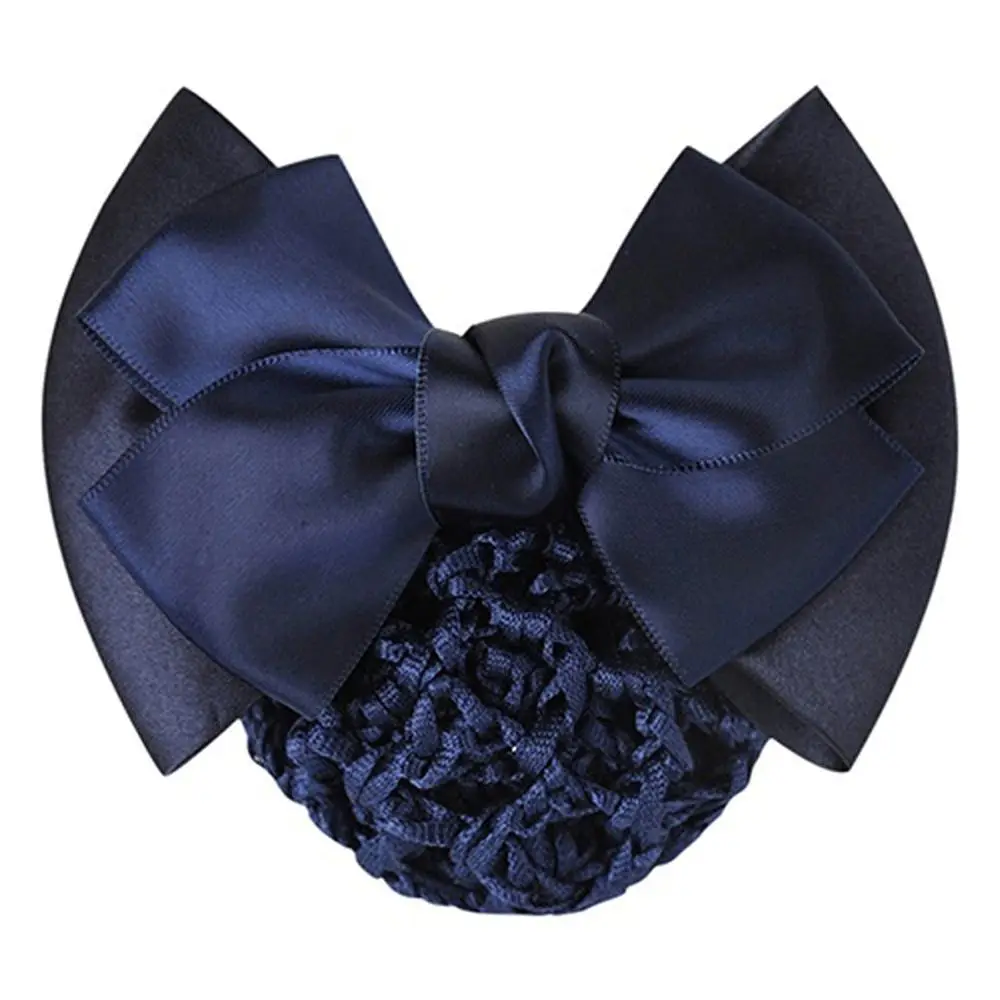 Professional Fashion Women Bow Barrette Hair Clip Cover Bowknot Bun Net Snood Hairnet Styling Accessory Office Worker Headwear