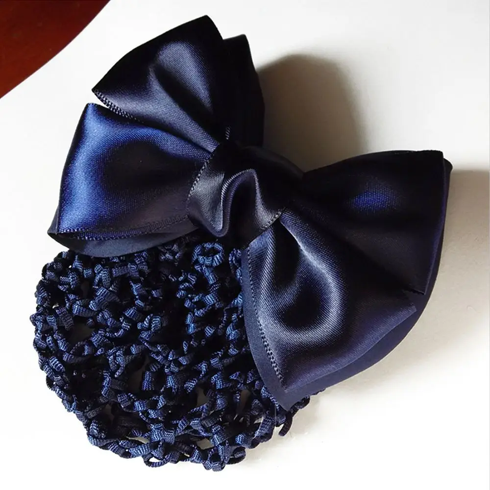 Professional Fashion Women Bow Barrette Hair Clip Cover Bowknot Bun Net Snood Hairnet Styling Accessory Office Worker Headwear