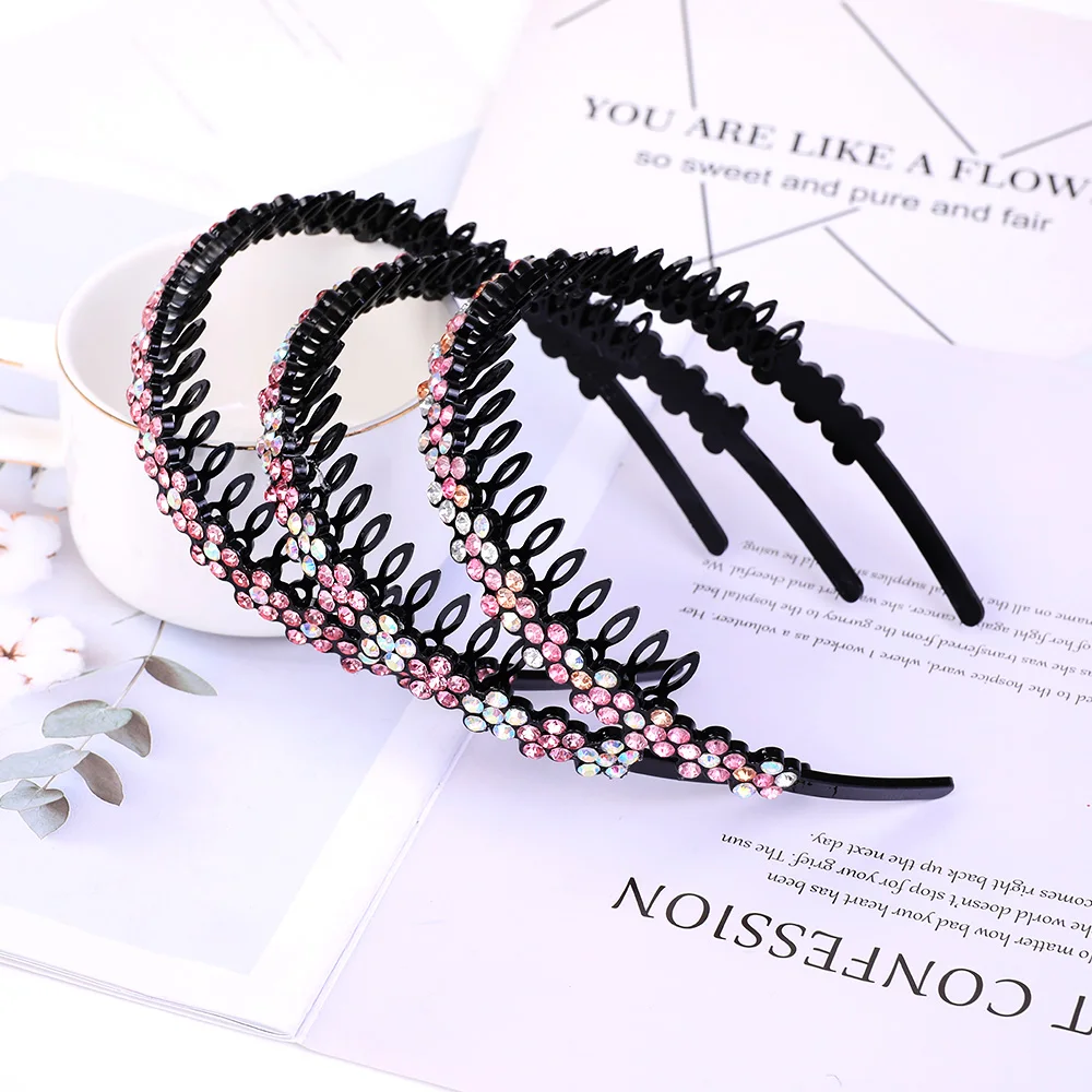 Unisex Alice Hairband Bezel Headband Men Women Sports Hair Band Hoop Top Metal Double Bangs Flower Rhinestone Hair Accessories