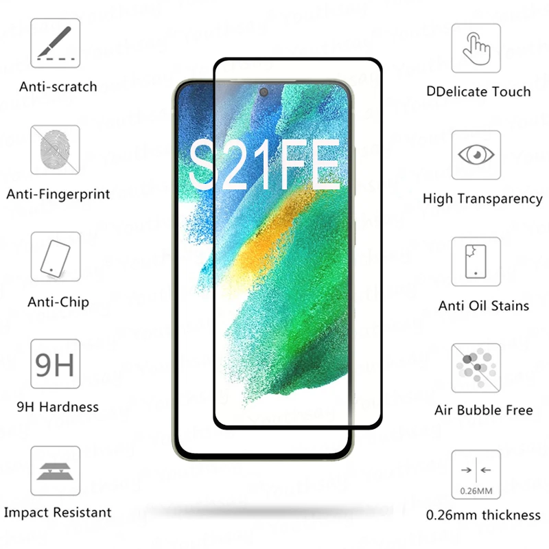 Glass For Samsung Galaxy S21 FE Tempered Glass Samsung S23 FE S21 S20 FE Glass Full Cover Screen Len Film Protector Film
