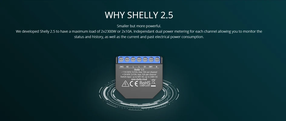 Shelly 2.5 Smart Home Double Relay WiFi Switch Roller Shutter Open Source Wireless For Garage Door Curtain Dual Power Metering