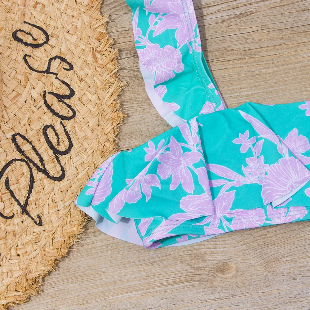 Falbala Print Kids Girls Split Swimsuit Swimwear Children Bikini Set 2026 Summer Beach Outdoor Baby Two Piece Beachwear