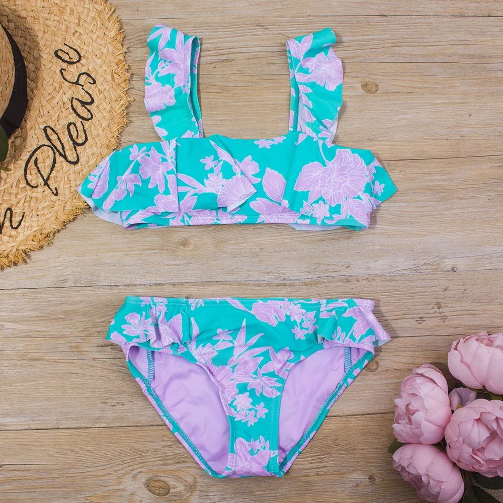 Falbala Print Kids Girls Split Swimsuit Swimwear Children Bikini Set 2026 Summer Beach Outdoor Baby Two Piece Beachwear