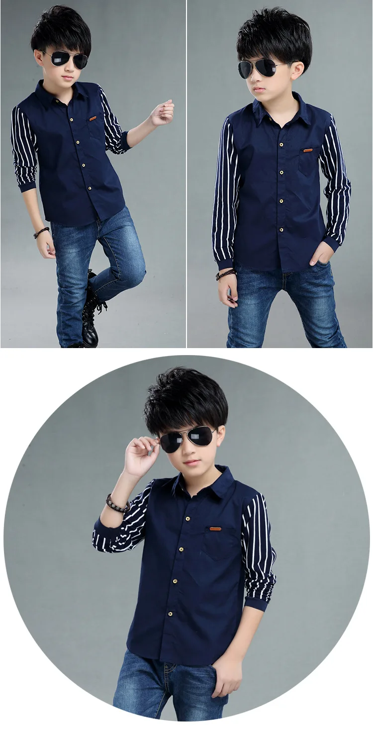 Boys Blouses And Shirts Children's Stripe Top 2024 Spring Autumn Casual White Polo Shirts Teenager School Brand Outerwear Cotton