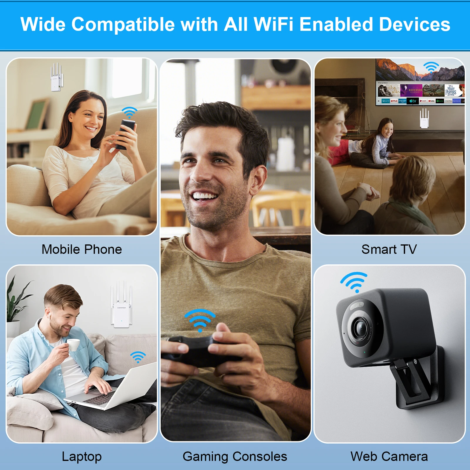 COMFAST 1200Mbps WiFi Repeater Smart Router Wifi Amplifier Dual Band 2.4G&5G Wireless Extender Signal Wi-Fi Long Range Amplifier