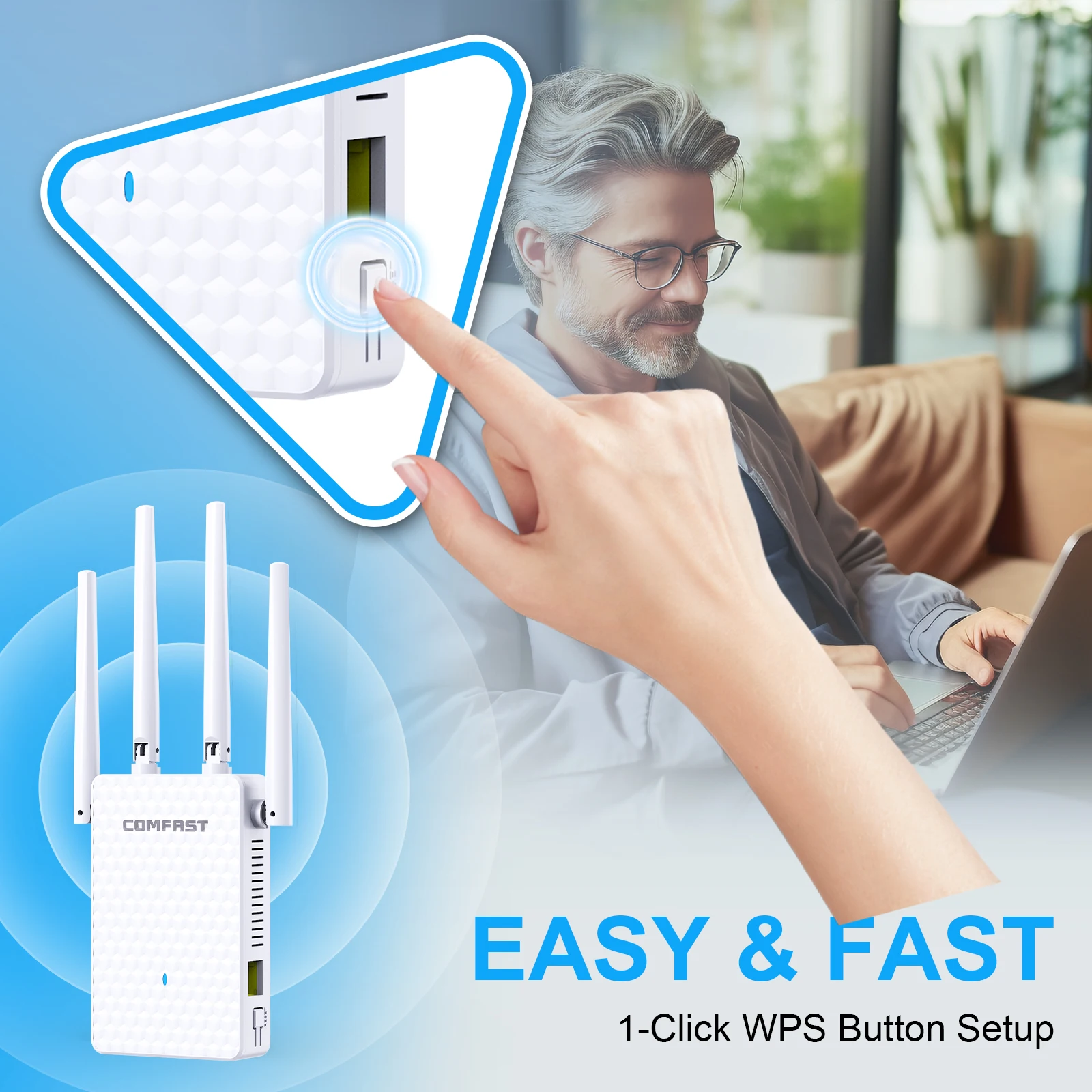 COMFAST 1200Mbps WiFi Repeater Smart Router Wifi Amplifier Dual Band 2.4G&5G Wireless Extender Signal Wi-Fi Long Range Amplifier
