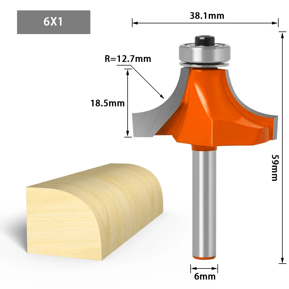 1/4&6mm Shank Corner Round Over Router Bit with Bearing Milling Cutter for Wood Woodwork Tungsten Carbide
