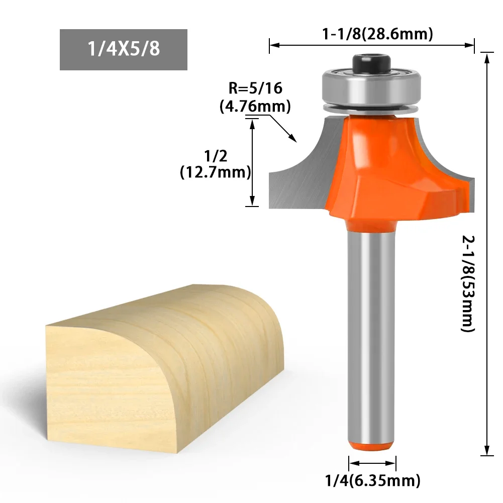 1/4&6mm Shank Corner Round Over Router Bit with Bearing Milling Cutter for Wood Woodwork Tungsten Carbide