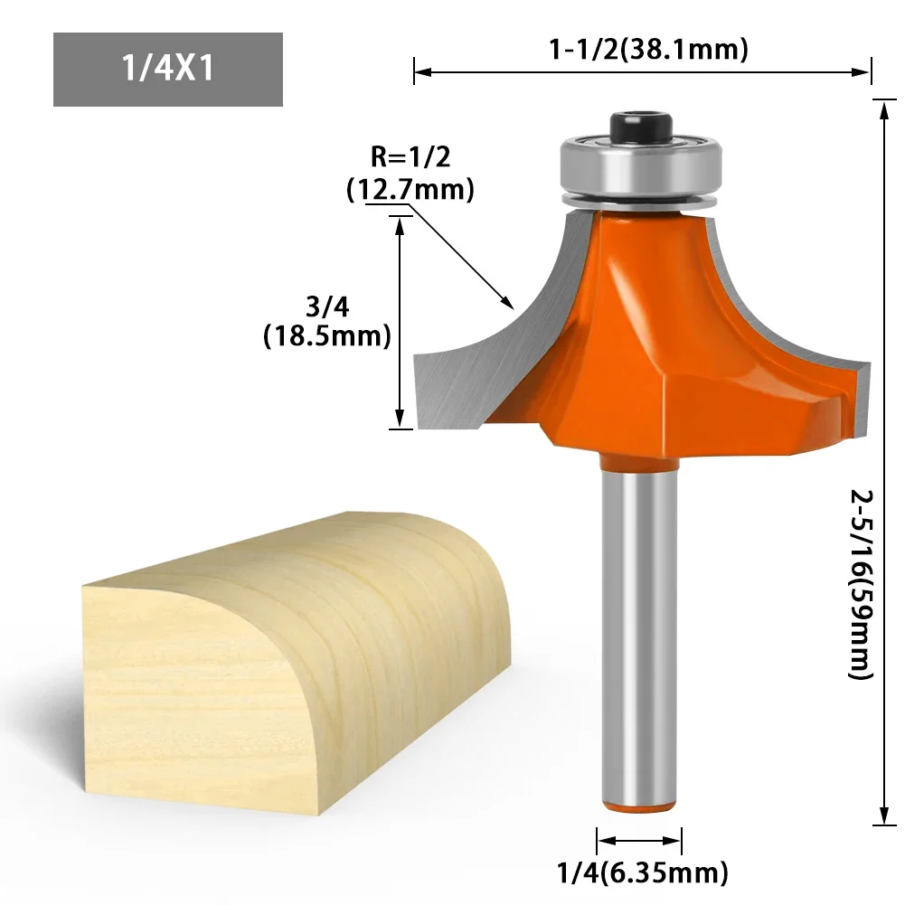 1/4&6mm Shank Corner Round Over Router Bit with Bearing Milling Cutter for Wood Woodwork Tungsten Carbide