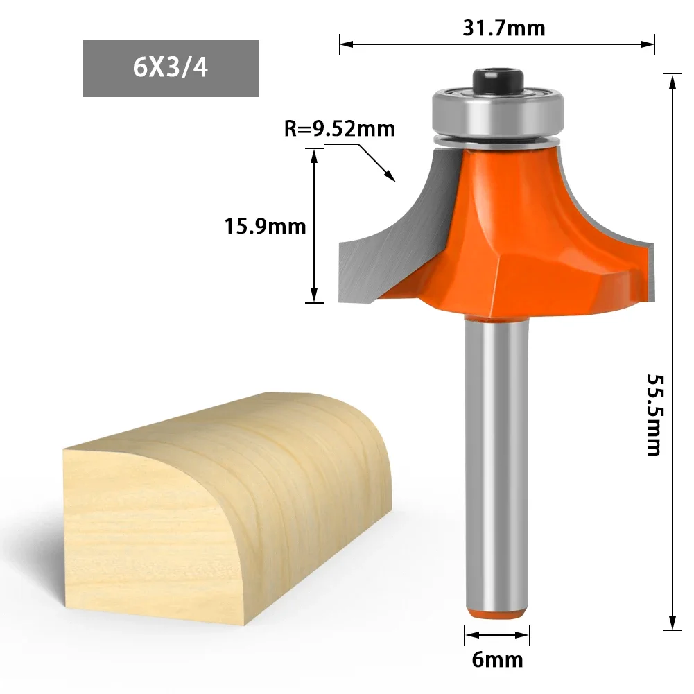1/4&6mm Shank Corner Round Over Router Bit with Bearing Milling Cutter for Wood Woodwork Tungsten Carbide