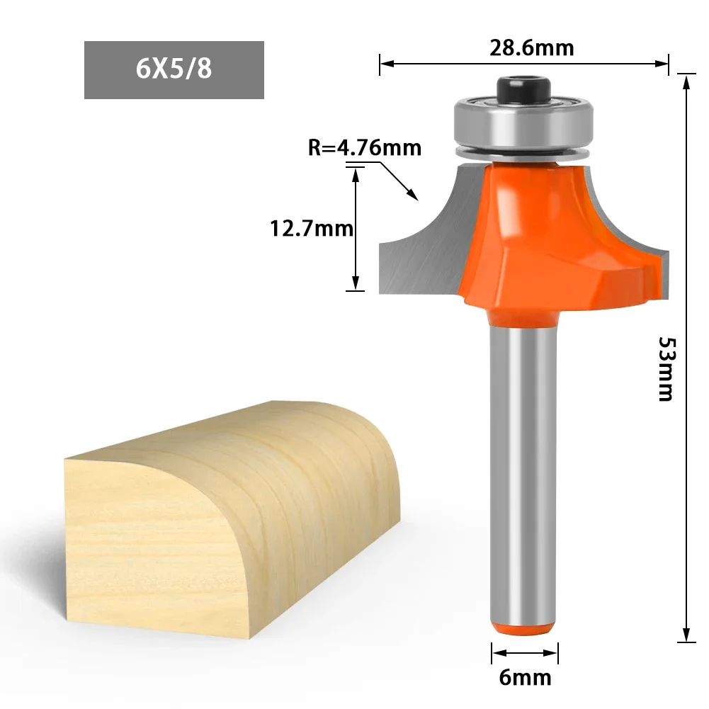 1/4&6mm Shank Corner Round Over Router Bit with Bearing Milling Cutter for Wood Woodwork Tungsten Carbide