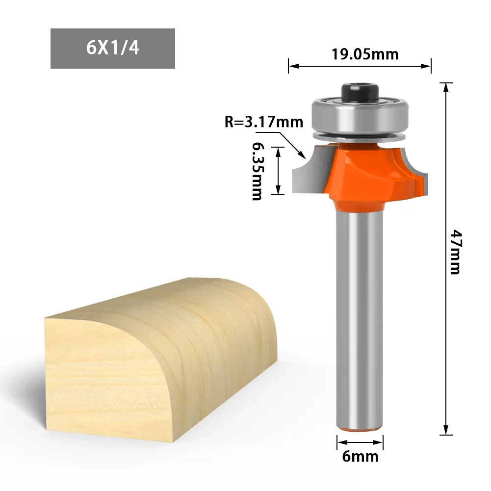 1/4&6mm Shank Corner Round Over Router Bit with Bearing Milling Cutter for Wood Woodwork Tungsten Carbide