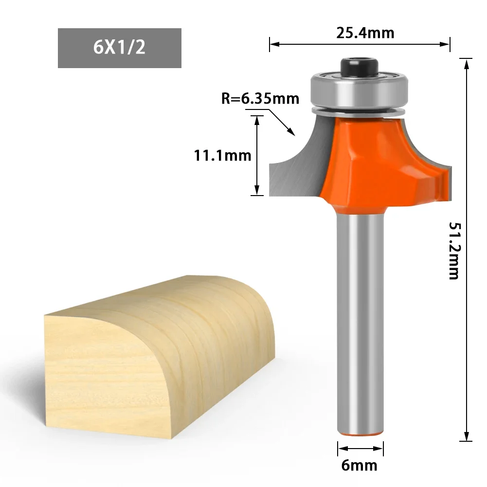 1/4&6mm Shank Corner Round Over Router Bit with Bearing Milling Cutter for Wood Woodwork Tungsten Carbide