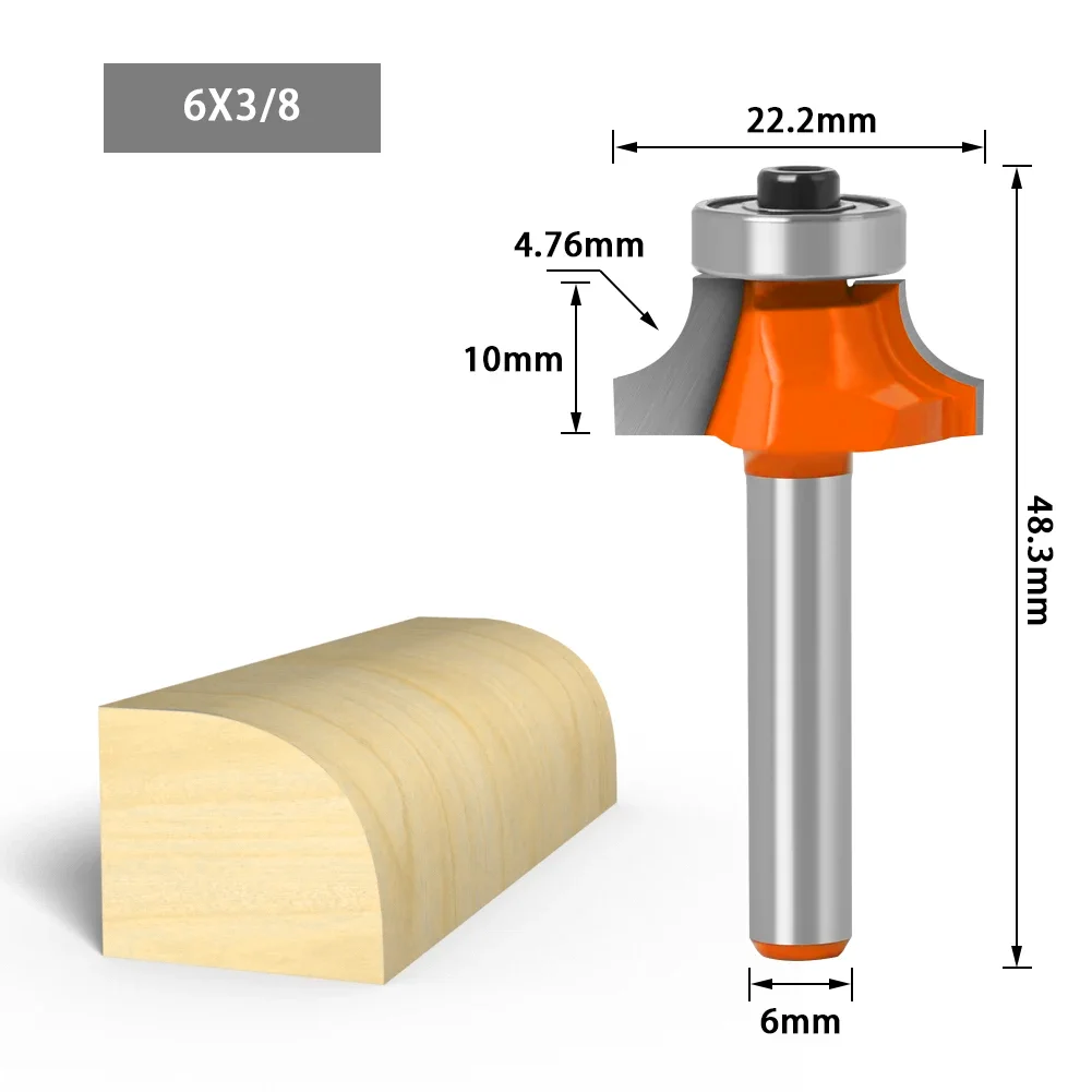 1/4&6mm Shank Corner Round Over Router Bit with Bearing Milling Cutter for Wood Woodwork Tungsten Carbide