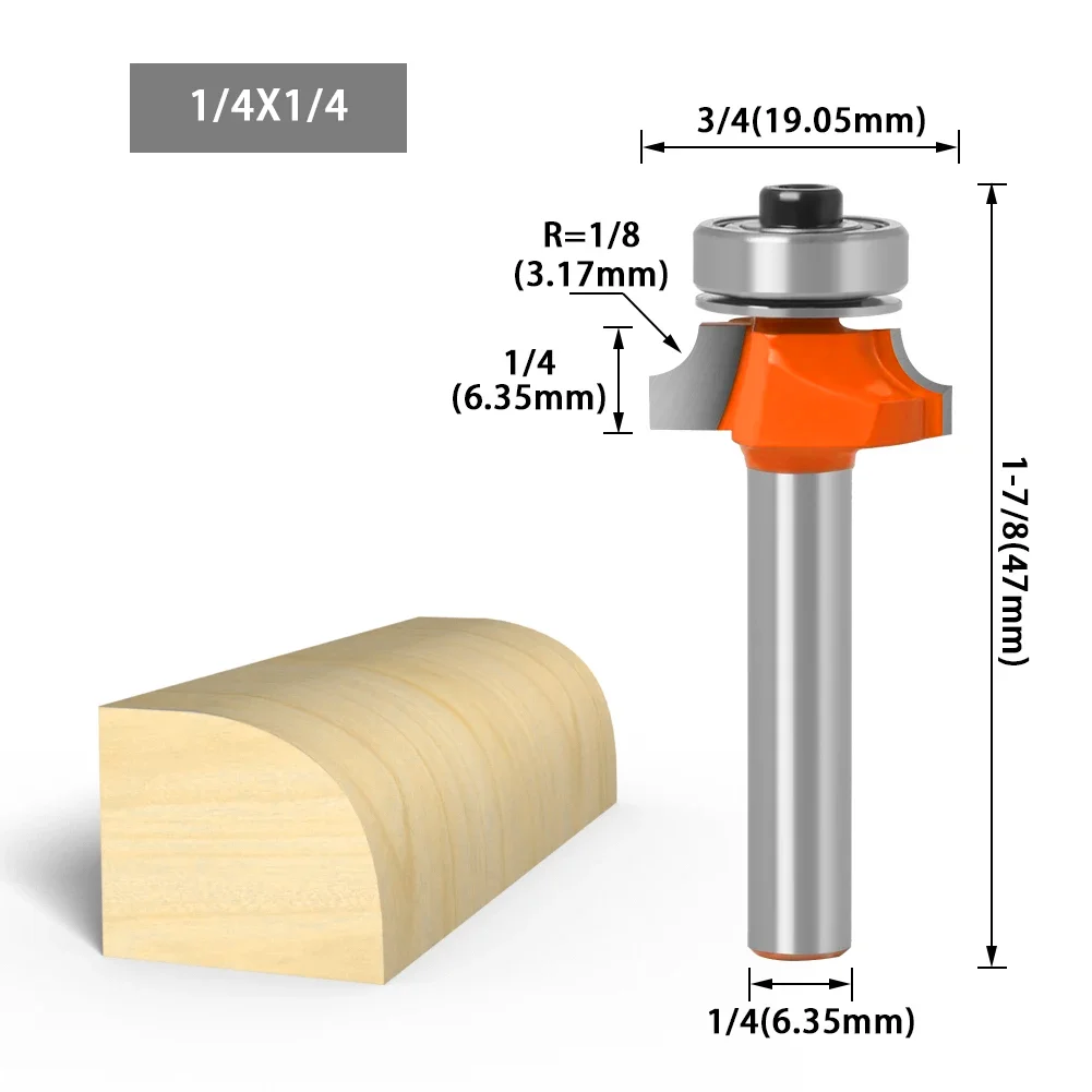 1/4&6mm Shank Corner Round Over Router Bit with Bearing Milling Cutter for Wood Woodwork Tungsten Carbide