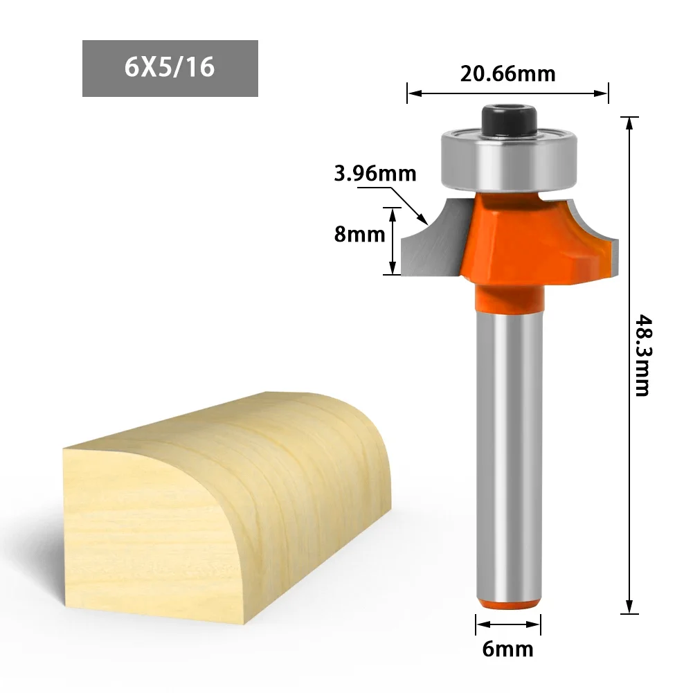 1/4&6mm Shank Corner Round Over Router Bit with Bearing Milling Cutter for Wood Woodwork Tungsten Carbide