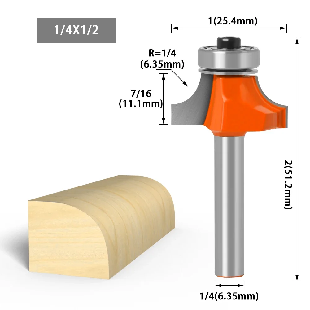 1/4&6mm Shank Corner Round Over Router Bit with Bearing Milling Cutter for Wood Woodwork Tungsten Carbide