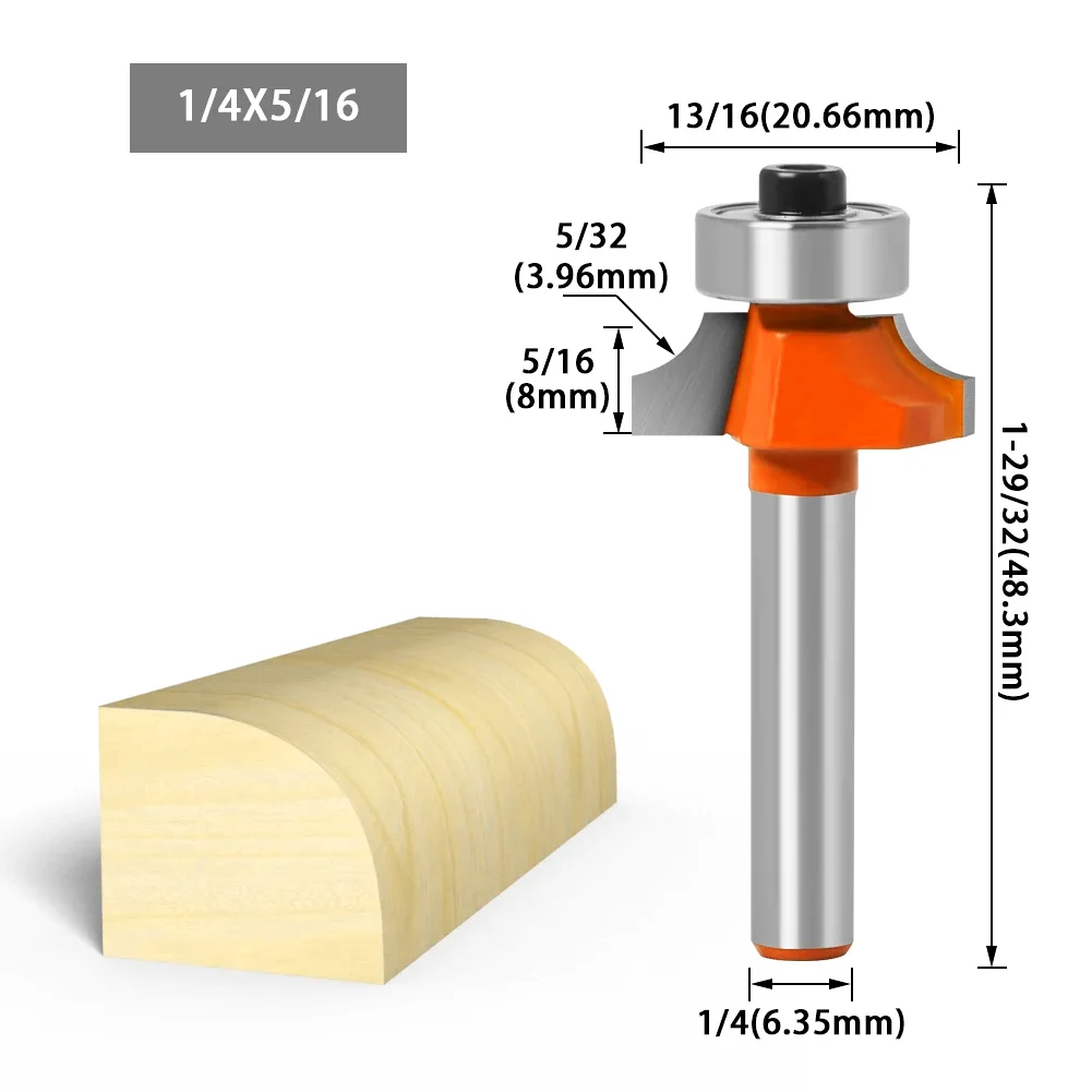 1/4&6mm Shank Corner Round Over Router Bit with Bearing Milling Cutter for Wood Woodwork Tungsten Carbide