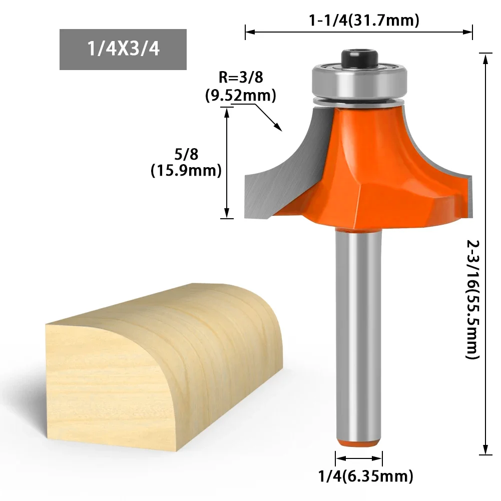 1/4&6mm Shank Corner Round Over Router Bit with Bearing Milling Cutter for Wood Woodwork Tungsten Carbide