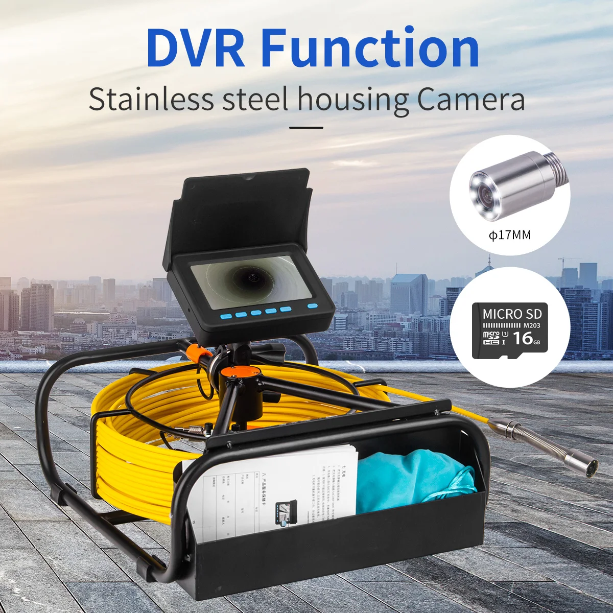 Sewer Pipe Inspection Camera DVR 16GB Video Recording,SYANSPAN Drain Industrial Endoscope Waterproof 8500MHA Battery 20/30/50M