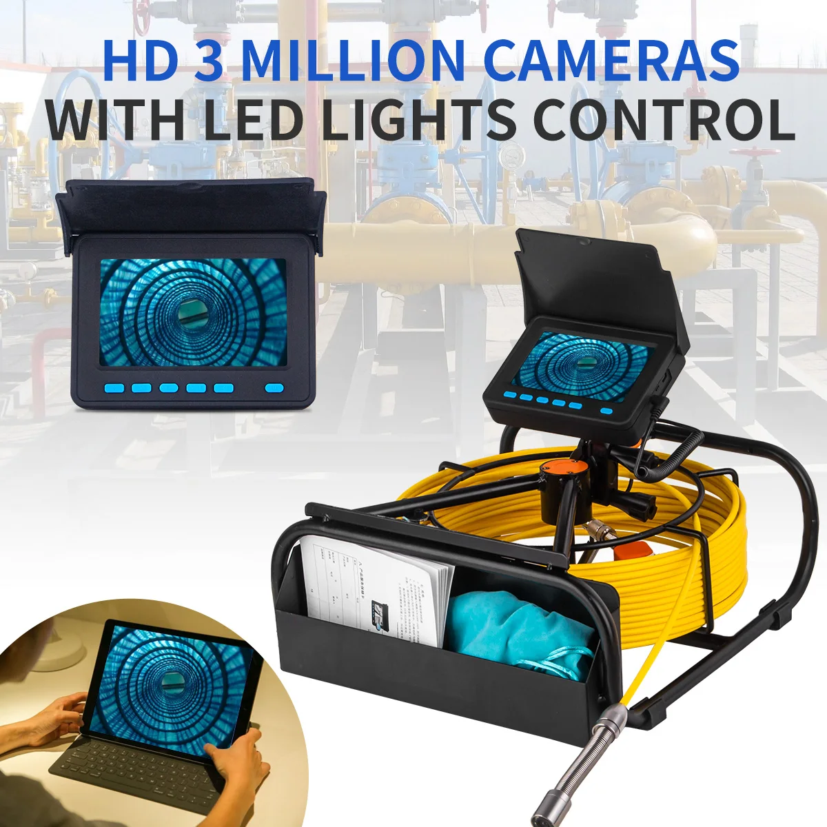 Sewer Pipe Inspection Camera DVR 16GB Video Recording,SYANSPAN Drain Industrial Endoscope Waterproof 8500MHA Battery 20/30/50M